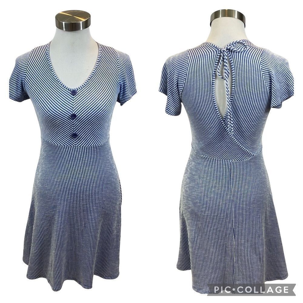 Caution to the Wind Brand Blue and White Striped Open Back Short Sleeved Dress S